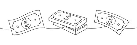 Dollar bills stacks one line continuous drawing. Money investment and finance. Vector illustration.のイラスト素材