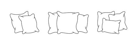 Set of outline plump pillows. Warm cozy pillows. Vector illustration.のイラスト素材