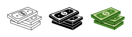 Dollar paper bills icon set. Cash money currency. Vector illustration.のイラスト素材