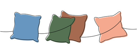 Set of cozy pillows one line colored continuous drawing. Orthopedic pillows. Vector illustration.のイラスト素材