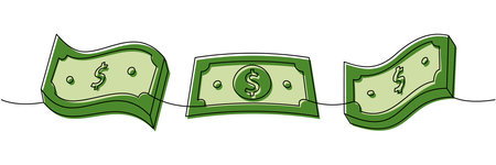 Dollar bills stacks one line colored continuous drawing. Money investment and finance. Vector illustration.のイラスト素材