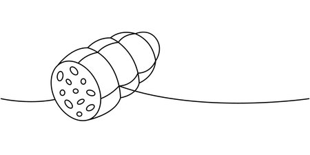 Raw sausage one line continuous drawing. Semi-finished products. Vector illustration.のイラスト素材