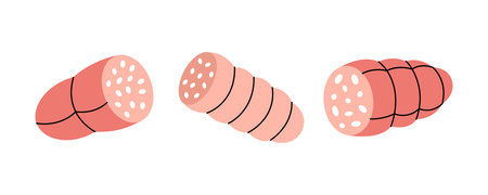 Doctors sausage, chicken sausage. Fresh raw sausages. Vector illustration.