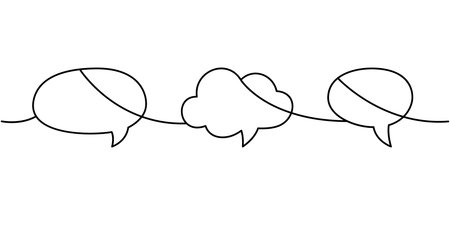 Continuous line art with three speech bubbles. Minimal abstract outline communication and dialogueのイラスト素材