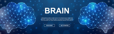 Human brain polygonal symbol for promotion banner. Mind horizontal low poly poster illustration....