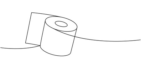 Toilet paper one line continuous drawing. Clean paper roll. Vector illustrationのイラスト素材