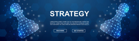 Modern banner design with glowing chess pawns in a polygonal style, strategy, innovation, and futuristic leadership conceptのイラスト素材