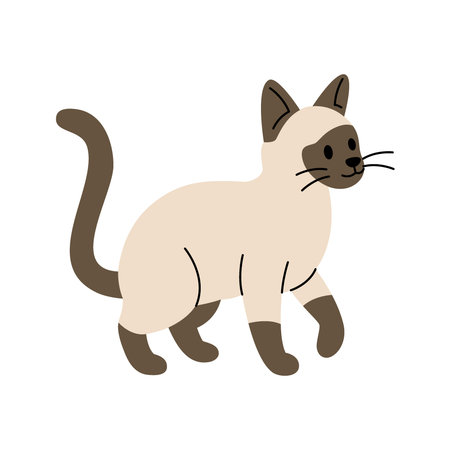 Cute cartoon Siamese cat walking. Flat vector kitten illustration for pet themes, children designs and animal projectsのイラスト素材