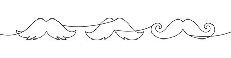 Set of moustache line drawings. Minimal continuous line art mustaches for retro design, hipster branding, barbershop logos and creative modern decoration.のイラスト素材