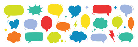 Colorful comic speech bubbles collection. Multicolor doodle talk balloons set for cartoon chat,...