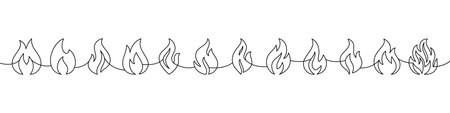 Minimalist outline fire border with abstract flame silhouettes. Continuous vector fire divider for creative design projectsのイラスト素材