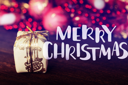 Merry Christmas. Christmas gift box. new Year decoration. Christmas ornaments christmas decoration. golden gift boxes. Holidays backgroundの写真素材