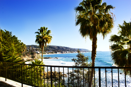 Beach Laguna Beach California USA. Waves in the Pacific Ocean at Victoria Beach in Laguna Beach Californiaの写真素材