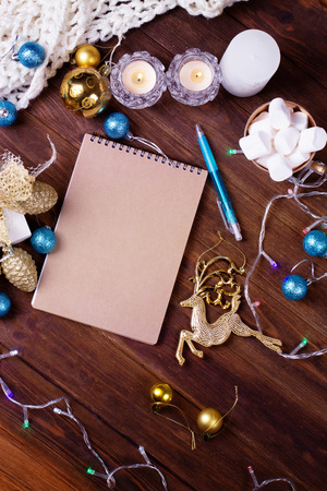 Holidays background. Blank paper Christmas card. copyspace of winter and Christmas concept.の写真素材