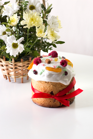 Homemade Easter Cake for Easter celebrating. Fresh Easter cake kulich の写真素材