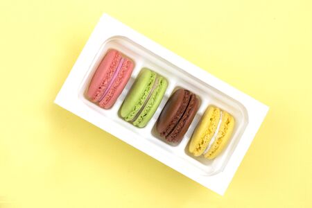 A french sweet delicacy, macaroons variety closeup.colorful macaroon