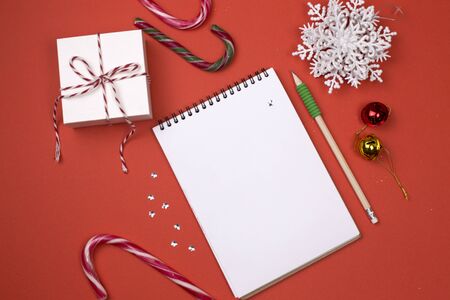Holidays background. Blank paper Christmas card. copyspace of winter and Christmas concept. flat lay style. Christmas planning concept.の写真素材