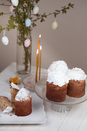 Homemade Easter Cake for Easter celebrating. Fresh Easter cake kulich (Easter bread paska paskha)