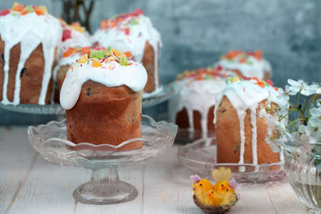 Homemade Easter Cake for Easter celebrating. Fresh Easter cake kulich (Easter bread paska paskha)