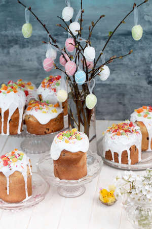 Homemade Easter Cake for Easter celebrating. Fresh Easter cake kulich (Easter bread paska paskha)
