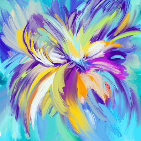 abstract flower like oil paints. Spring, easy and cheerful abstract background. Abstract colorful art background. Digital art.の写真素材