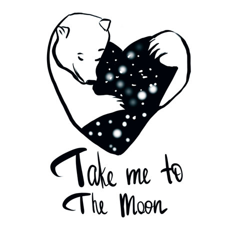 bear gently hugs a big heart. Valentines day postcard with quote Take me to the Moonの写真素材