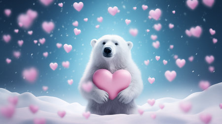 polar bear holding a pink heart under the snow. valentines day polar bear wallpapersの素材