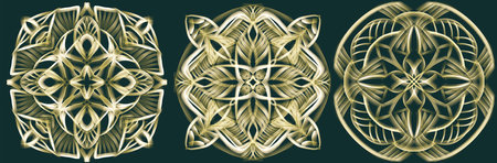 Decorative round ornaments. Anti-stress therapy patterns. Weave design elements. Yoga logos, backgrounds for meditation poster. Unusual flower shapeの写真素材