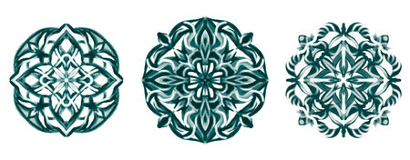 Design for ceramic tiles, majolica, watercolor ornament. hand drawing plate decoration. hand drawn flower pattern decorative plateの写真素材