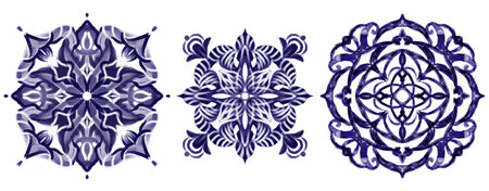 Design for ceramic tiles, majolica, watercolor ornament. hand drawing plate decoration. hand drawn flower pattern decorative plateの写真素材