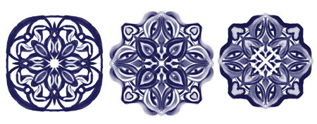 Design for ceramic tiles, majolica, watercolor ornament. hand drawing plate decoration. hand drawn flower pattern decorative plateの写真素材