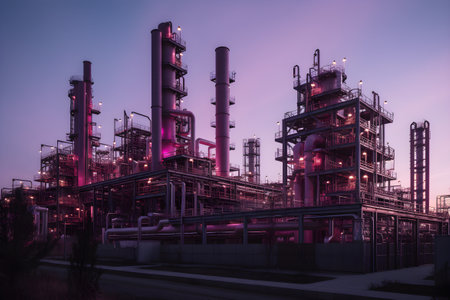 Petrochemical plant at twilight, petrochemical industry, industrial landscapeの素材