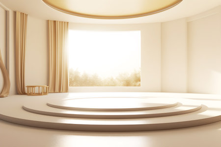 White podium in a room with a large window. 3d renderingの素材