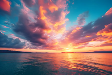 Beautiful sunset over the sea. Colorful sky. Nature composition.の素材