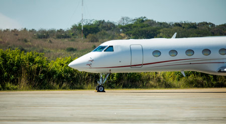 Bombardier jet aircraft parked in the parking area of the airport in South Africa, it is an ideal aircraft for medium long trips reaching high speeds.のeditorial素材