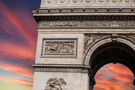 The attraction and monument of the Arc of Triumph of Paris is one of the most famous monuments of the French capital and probably the most famous triumphal arch in the world.の写真素材