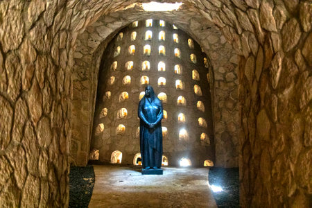 Xcaret, Mexico - December 18, 2022 - Crypt of Sighs and cemetery of the Xcaret park of the Mayan civilization and culture with its typical cemeteries where they worship the day of the dead in Mexico.のeditorial素材