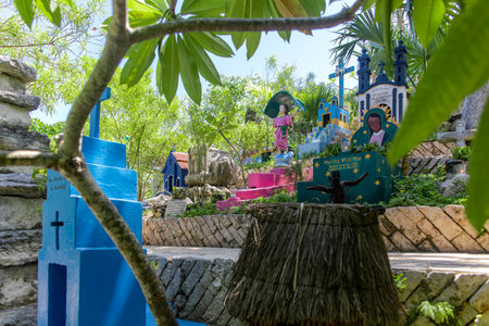 Xcaret, Mexico - December 18, 2022 - The cemeteries of the Xcaret park that represent the Mayan civilization and culture with its typical holy fields of the Yucatan peninsula.のeditorial素材