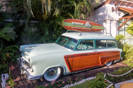 Carmen beach; Mexico - February 11, 2023: Beautiful picture of the famous Wyndham all-inclusive hotel car at the adult resort in the Mayan Riviera.のeditorial素材