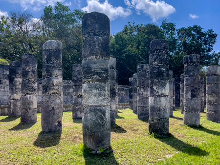 Chichen Itza, columns in the Temple of the Thousand Warriors. Concept of Mayan temples in Mexicoの写真素材