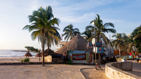 Playa del Carmen, Mexico; May 9, 2023: Panoramic picture of the seafront of this Mexican city, located in the heart of the Mexican Mayan Riviera.のeditorial素材
