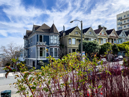 San Francisco; USES; June 7, 2023: Photograph of the Victorian houses also known as the painted ladies of the Californian city of San Francisco in the United States of America.のeditorial素材