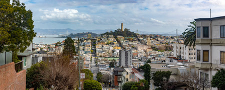 Panoramic view of Lombard Street which is a street in San Francisco, California, United States....