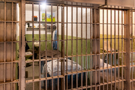 San Francisco, USA, June 16, 2023: Cells of Frank Morris and Anglin who escaped from the maximum security federal prison of Alcatraz, located in the middle of the North American bay.のeditorial素材