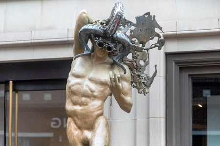 Los Angeles, United States of America; January 15, 2023: Sculpture of the famous luxury and brand stores on the street of Rodeo Drive, in the town of Beverly Hills.のeditorial素材