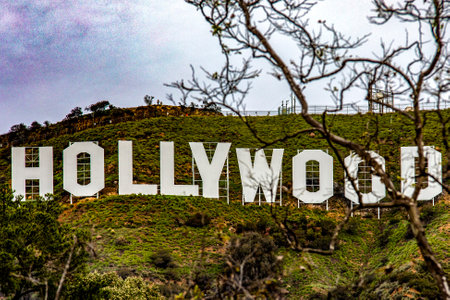 Los Angeles, USA, January 15, 2023: The famous Hollywood sign in the American city of Los Angeles under a cloudy sky, in the state of California in the United States of America.のeditorial素材