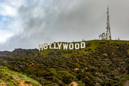 Los Angeles, USA, January 15, 2023: Panoramic photo of the Hollywood sign on top of the mountain in Los Angeles, in the state of California in the United States of America, better known as LA.のeditorial素材