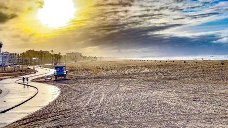 The famous Santa Monica beach under a splendid Californian sun, this beach in Los Angeles has been the setting for so many movies and series in California in the United States.の写真素材
