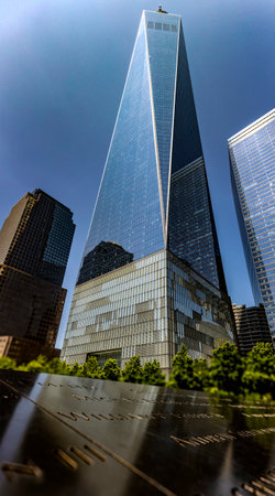 The One World Trade Center, a symbolic skyscraper and landmark in Lower Manhattan, New York City.