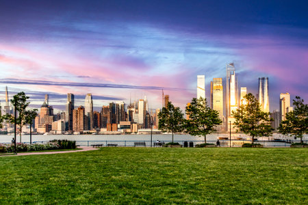 Great viewpoint of the Hudson River in New York (USA) enjoying the Big Apple Skyline and Manhattan buildings.の写真素材